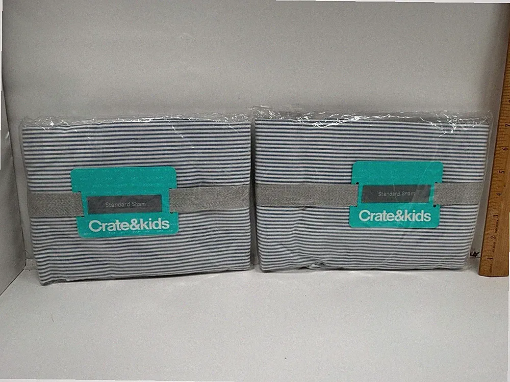 2 Crate Kids Barrel Bl Ruffle SHAM Striped Blue? Grey? NWT