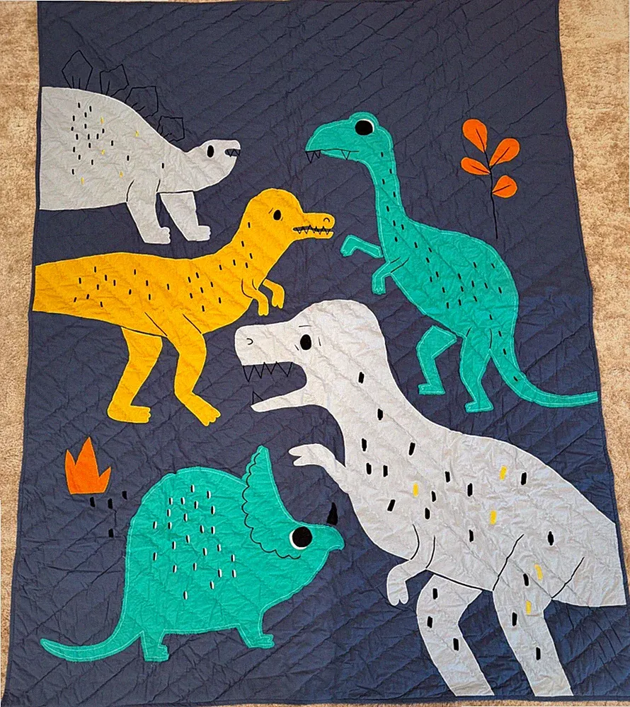 Crate and Barrel Kids Dinosaur Quilt TWIN Blanket 100% Cotton EUC! 68"x87"