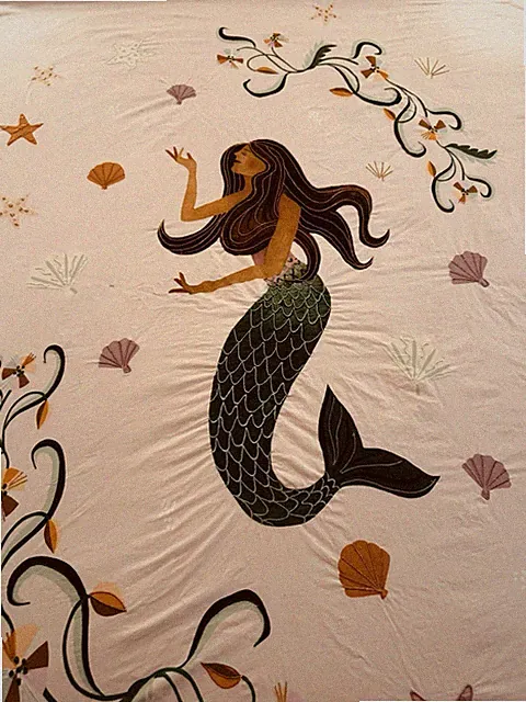 Crate and Barrel Kids MERMAID Pink 100% Cotton Duvet Cover Full Queen Bed Button
