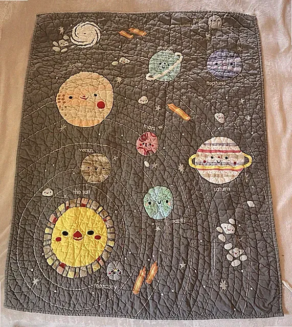 Crate and Barrel Land of Nod Deep Space Quilt Planets Crib Blanket 100% Cotton
