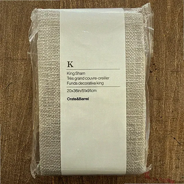 CRATE AND BARREL Lindstrom Grey Textured Linen Cotton PILLOW SHAM KING 20” X 36”