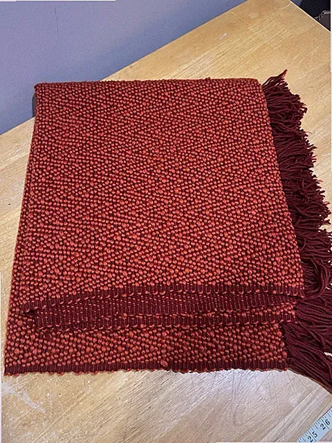 Crate And Barrel Reid Cinnabar Throw Woven Red Orange Fringe 70x40"