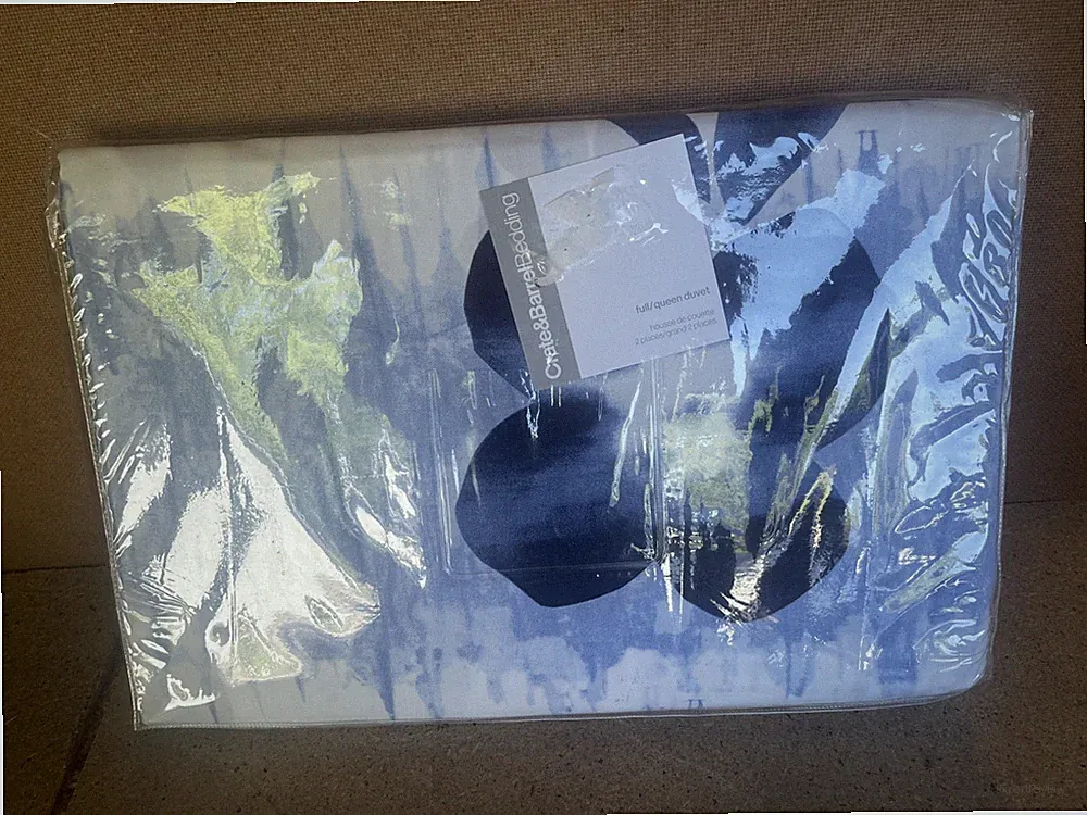 Crate and Barrel Tallulah Blue Full Queen Duvet Cover C07