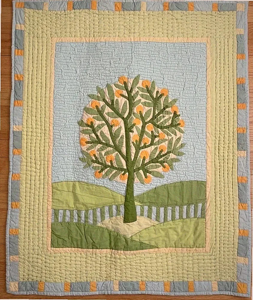 Crate and Barrel The Land of Nod Orange Tree Crib Toddler Bed Quilt Patchwork