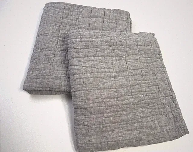 Crate & Barrel Belgian Flax Linen Euro Pillow Shams (2) Gray Quilted
