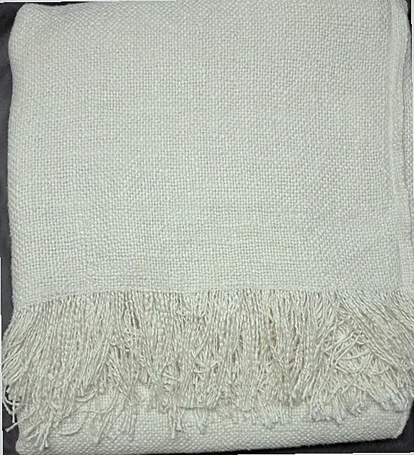 Crate & Barrel Casual Textured Fringe Throw - Arctic Ivory 55" x 70"
