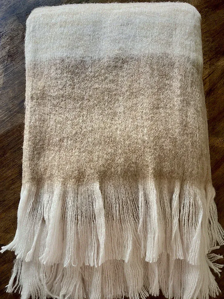 Crate & Barrel CB2 Mira Ombré Throw 50x70 Neutral Blanket Wool Blend Fringe NWOT