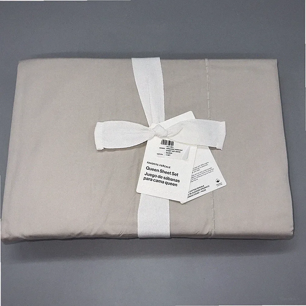 Crate & Barrel Favorite Organic Cotton Percale Sheet Set- Queen - Dove- New