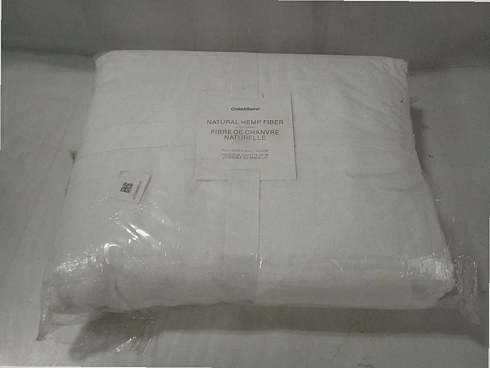 Crate & Barrel Full/Queen Duvet Cover Natural Hemp White w/ Black Trim