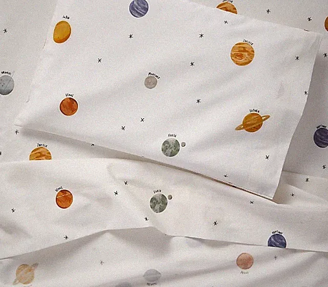 Crate & Barrel Kids Outer Orbit Space Organic Full/Double Top Sheet & Pillowcase