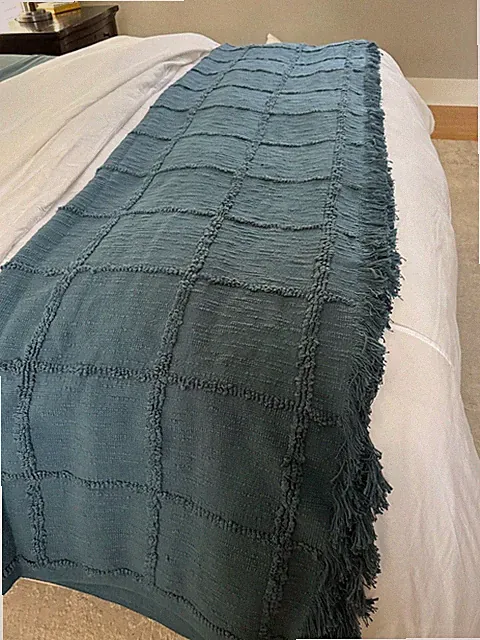 Crate & Barrel King Chalet Teal Textured Fringed Coverlet