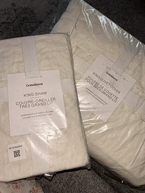 Crate & Barrel King Duvet Cover European Flax Certified Linen+King Sham NEW
