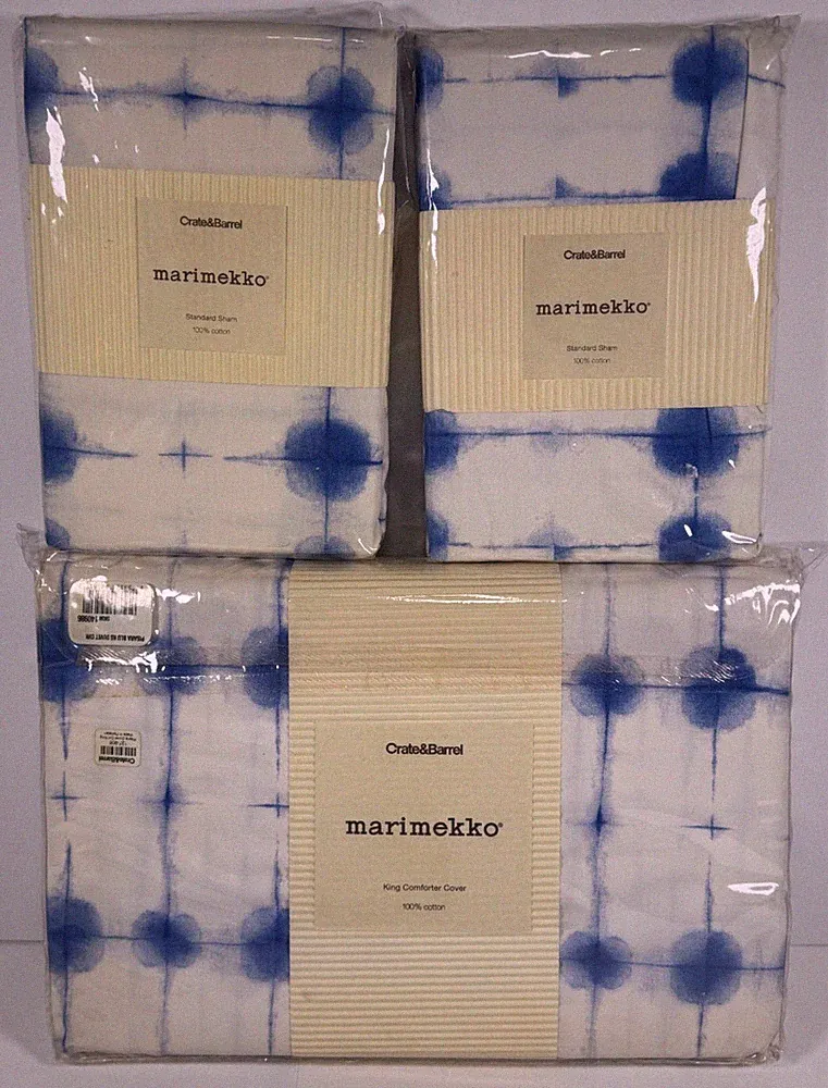 Crate & Barrel Marimekko Pisara KING Comforter Cover + 2 Shams 100% Cotton NEW