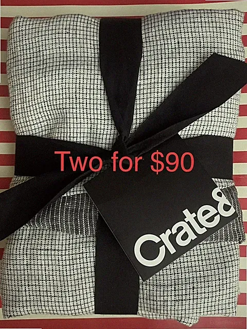 Crate&Barrel Reversible Grid/Striped Hemp Sham ( Standard/Ink Black/202-573)
