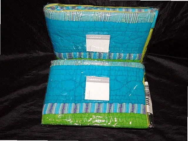 Crate & Barrel Set Lot 2 Laguna Quilted Pillow Shams NEW Blue Green Purple NIP