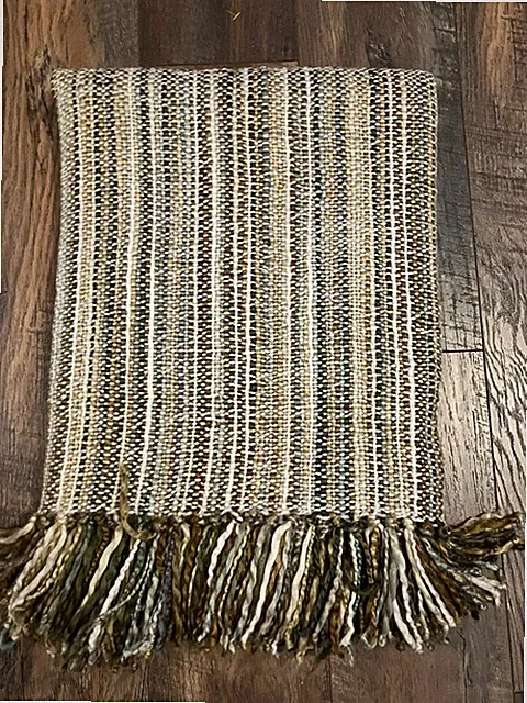 Crate & Barrel Shelby Throw Blanket Natural Acrylic Fringe