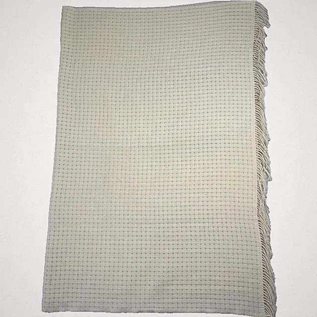 Crate&Barrel Throw Blanket Rectangular 51" x 66" Lana Ivory Side Fringe