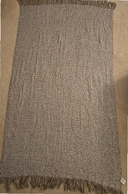 Crate & Barrel Weldon Throw Taupe White Gray Acrylic Woven Fringe Soft 40" X 70”
