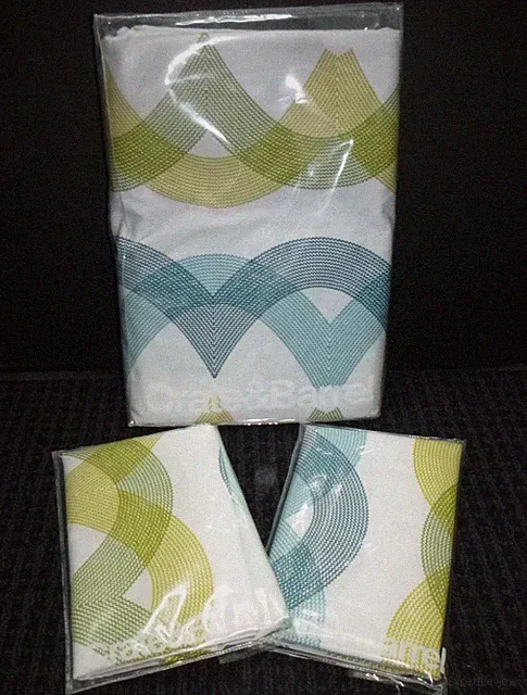 NEW Crate & Barrel Cotton KING Duvet Cover & 2 Shams Marissa Pattern Green Blue