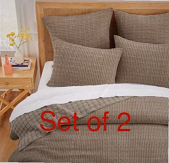 NEW Set Of 2 Crate&Barrel Linen Cotton Pillow Shams 23”x23” Textured Cocoa Soft