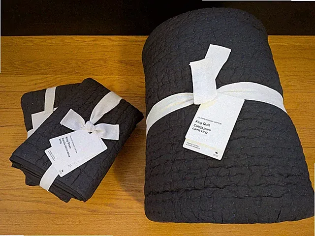 Set Crate & Barrel Organic Celeste King Quilt And Two King Shams Midnight Navy